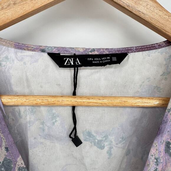 NWOT Zara Purple Marble Satin Gradient Long Sleeve Blouse Sz L Whimsical Boho - Picture 8 of 9